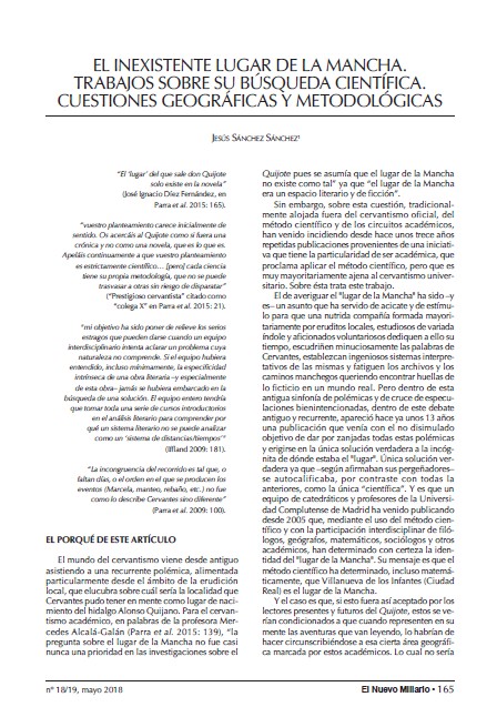 El inexistente Lugar de la Mancha. Trabajos sobre su búsqueda científica. Cuestiones geográficas y metodológicas